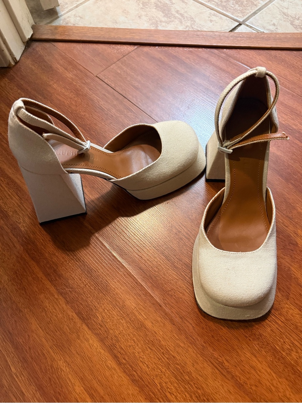 SHUSHU/TONG OFF WHITE CANVAS PLATFORM HEELS - BEIGE - Picture 3 of 13